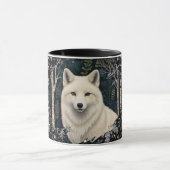 Kerst witte vos witte wolf glinsterende sneeuwvlok mok (Midden)