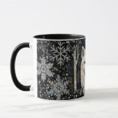Kerst witte vos witte wolf glinsterende sneeuwvlok mok (Links)