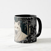 Kerst witte vos witte wolf glinsterende sneeuwvlok mok (Voorkant rechts)