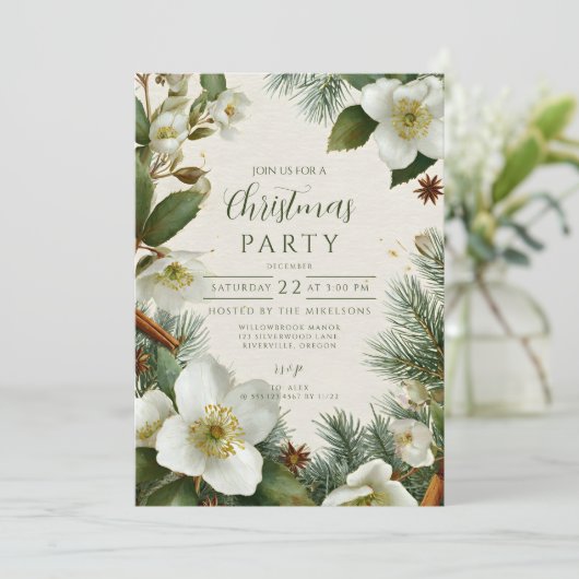 Kerst Witte Winter Bloemen Kaart (Staand voorkant)