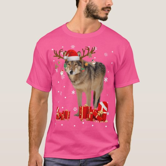 Kerst Wolf Funny Santa Rendier Wolf Lover T-shirt (Voorkant)