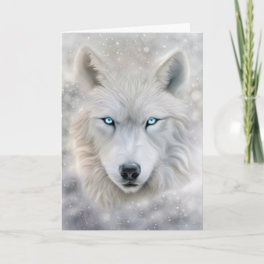 Kerst Wolf met Blauwe Ogen Kaart (Voorkant)