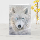 Kerst Wolf met Blauwe Ogen Kaart (Gele Bloem)