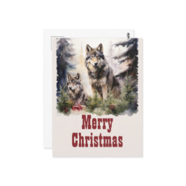 Kerst Wolf Waterverf Briefkaart