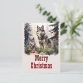 Kerst Wolf Waterverf Briefkaart (Staand voorkant)