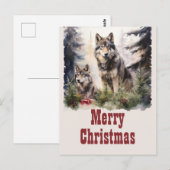 Kerst Wolf Waterverf Briefkaart (Voorkant / Achterkant)
