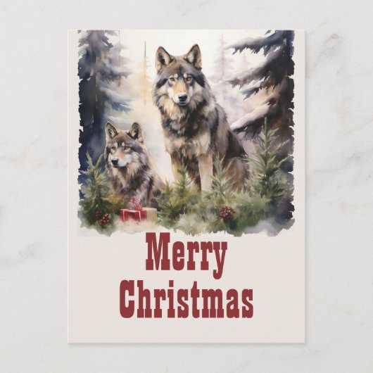 Kerst Wolf Waterverf Briefkaart (Voorkant)
