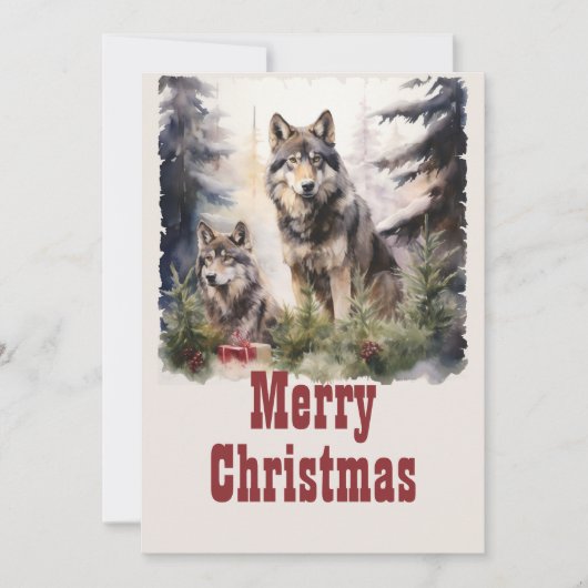 Kerst Wolf Waterverf Feestdagenkaart (Voorkant)