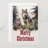 Kerst Wolf Waterverf Feestdagenkaart (Voorkant / Achterkant)