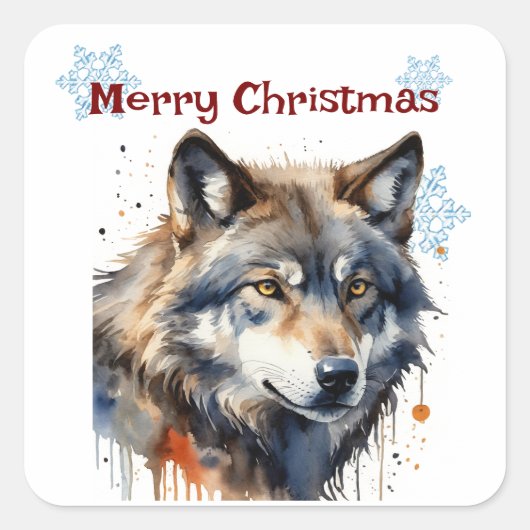 Kerst Wolf Wolven Animal Wildlife Aanpassen Vierkante Sticker (Voorkant)
