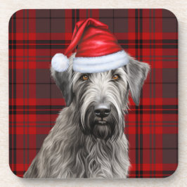 Kerst Wolfhound Hond Rood Rutig Vakantie Bier Onderzetter