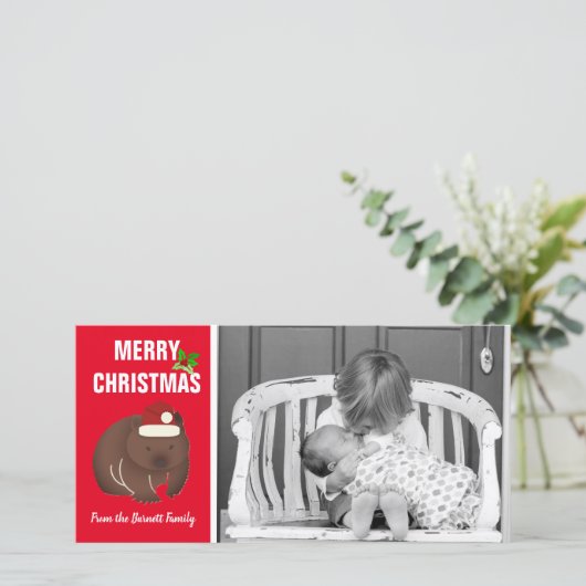Kerst Wombat Foto Feestdagenkaart (Staand voorkant)