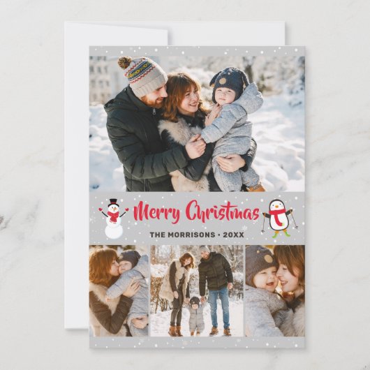 Kerst Wonderland Sneeuwman Pinguïn 4 Foto Feestdagenkaart (Voorkant)