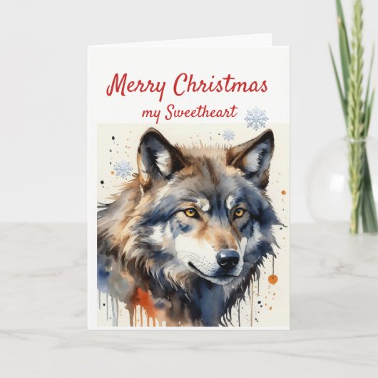 Kerst Wonderlijke Waterverf Wilde Wolf Dier Feestdagen Kaart (Voorkant)