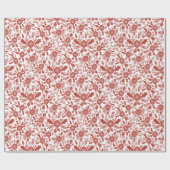 Kerst Woodcut Botanical Red Cadeaupapier (Vlak)