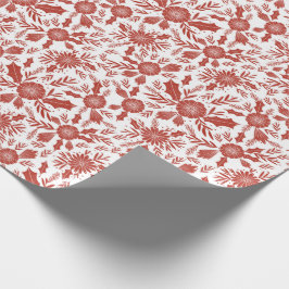 Kerst Woodcut Botanical Red Cadeaupapier