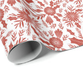 Kerst Woodcut Botanical Red Cadeaupapier (Rol Hoek)