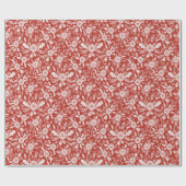 Kerst Woodcut Botanical Red en White Cadeaupapier (Vlak)