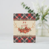 Kerst Woodland Antlers Red Plaid Feestdagenkaart (Staand voorkant)