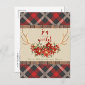Kerst Woodland Antlers Red Plaid Feestdagenkaart (Voorkant / Achterkant)