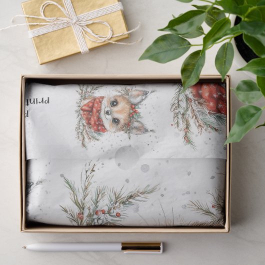 Kerst Woodland Fox en Foliage Tissuepapier (Geschenk)
