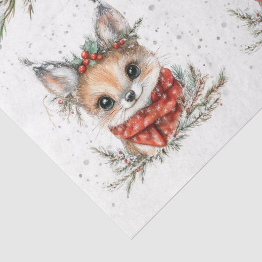 Kerst Woodland Fox en Foliage Tissuepapier (Detail)