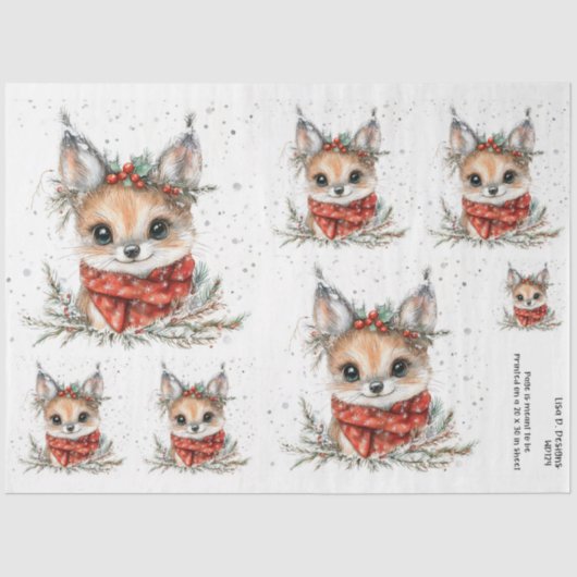 Kerst Woodland Fox en Foliage Tissuepapier (Voorkant)