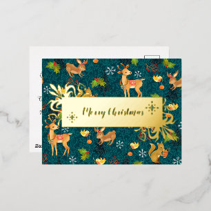 Kerst Woodland Navy. Gepersonaliseerd. Goud. Folie Feestdagen Briefkaart