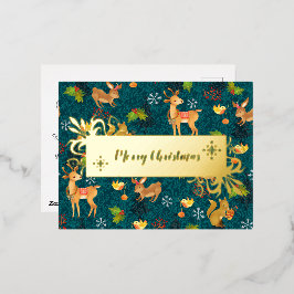 Kerst Woodland Navy. Gepersonaliseerd. Goud. Folie Feestdagen Briefkaart