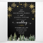 Kerst Woodland Pine Trees Wedding Drieluik Uitnodiging (Binnenkant midden)