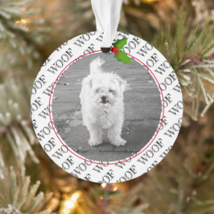 Kerst WOOF Paw Print Hondennaam FOTO Holly Fun Ornament