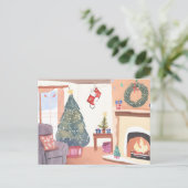 Kerst Woonkamer | Aquarel Kerstfeest Feestdagenkaart (Staand voorkant)