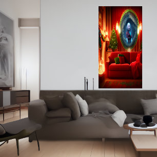 Kerst woonkamer met spookachtige foto   AI Art. Poster