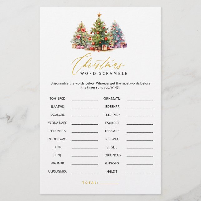 Kerst Woord Scramble Woord Zoeken Party Games (Voorkant)