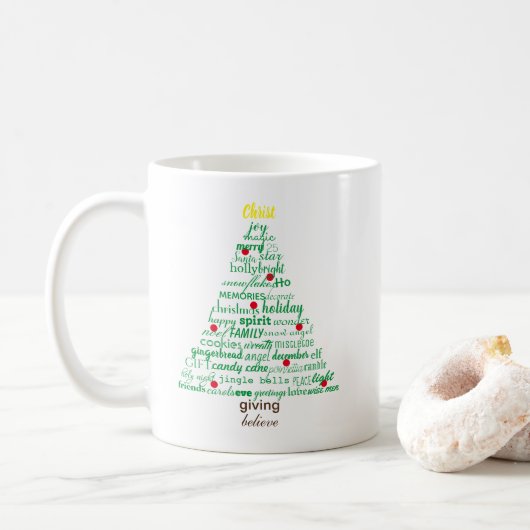 Kerst woorden boom - Mok (Met donut)