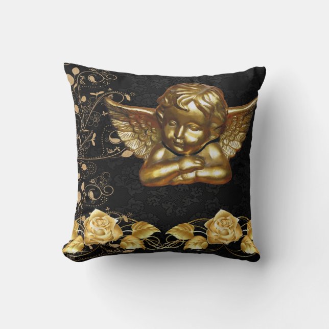 Kerst Worp Kussen, Gouden Engel Bloemstuk Kussen (Voorkant)