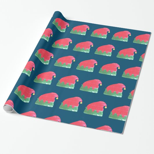 Kerst Wrap met Kerstmannenhoed Cadeaupapier (Uitgerold)