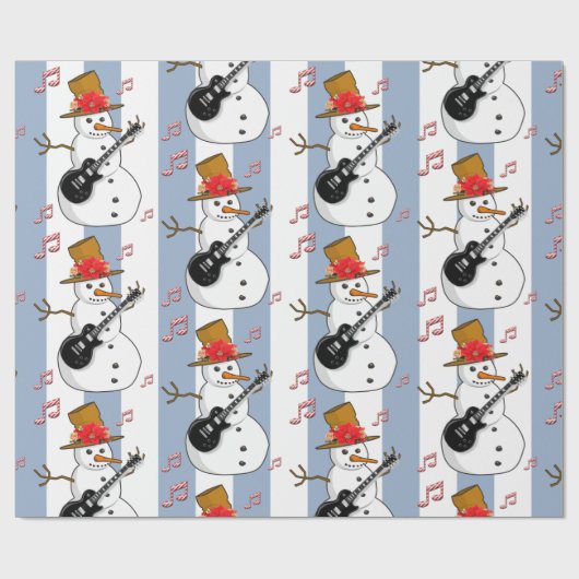 Kerst Wrapping Blue & White Stripe Snowman Cadeaupapier (Vlak)