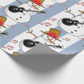 Kerst Wrapping Blue & White Stripe Snowman Cadeaupapier (Hoek)