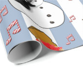Kerst Wrapping Blue & White Stripe Snowman Cadeaupapier (Rol Hoek)