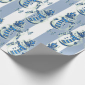 Kerst Wrapping Blue & White Stripe Snowman Cadeaupapier (Hoek)