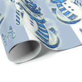 Kerst Wrapping Blue & White Stripe Snowman Cadeaupapier (Rol Hoek)