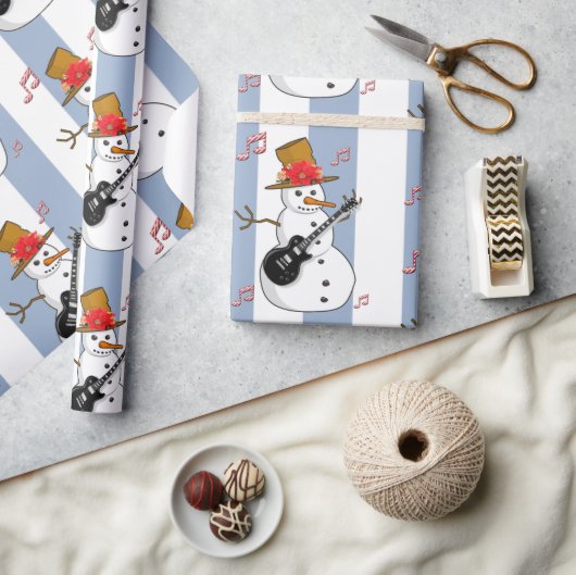 Kerst Wrapping Blue & White Stripe Snowman Cadeaupapier (Crafts)