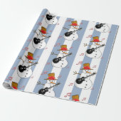 Kerst Wrapping Blue & White Stripe Snowman Cadeaupapier (Uitgerold)