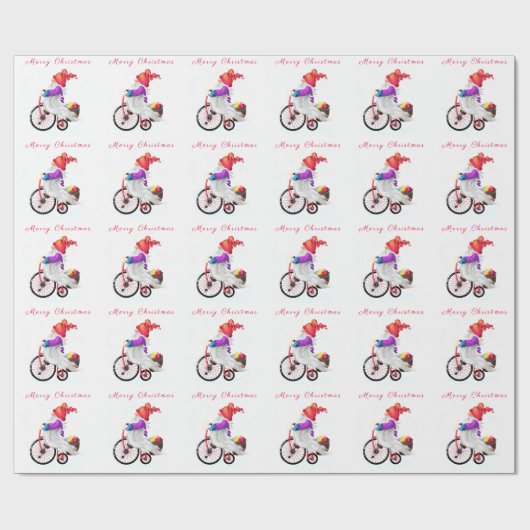 Kerst Wrapping Paper Gnome met fiets en cadeau Cadeaupapier (Vlak)