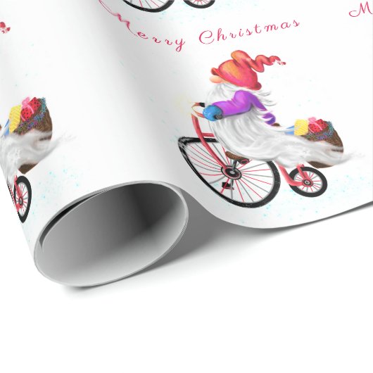 Kerst Wrapping Paper Gnome met fiets en cadeau Cadeaupapier (Rol Hoek)