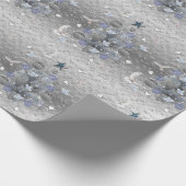 Kerst Wrapping Papier Blauw Zilveren Boomharten (Hoek)