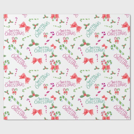 Kerst Wrapping Papier Candy Canes Holly (Vlak)