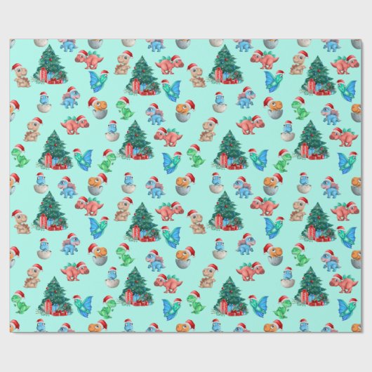 Kerst Wrapping Papier Dinosaurus Kinder Schattige (Vlak)