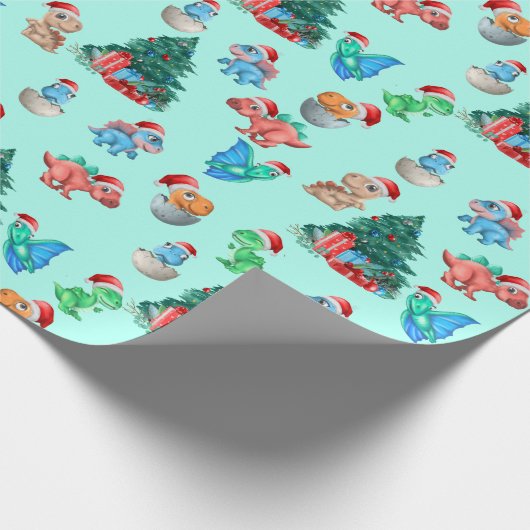 Kerst Wrapping Papier Dinosaurus Kinder Schattige (Hoek)